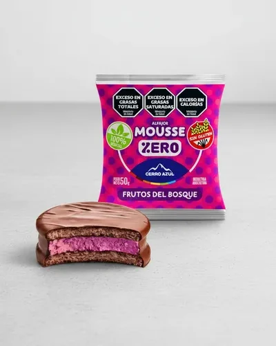 Alfajores mousse frutos del bosque zero. Caja x 12un.