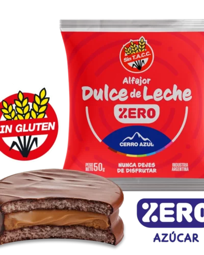 Alfajores con dulce de leche zero y baño de chocolate. Caja x 12un.