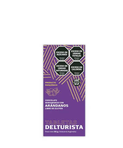 TABLETA CHOCOLATE SEMIAMARGO CON ARANDANOS x 85gr.